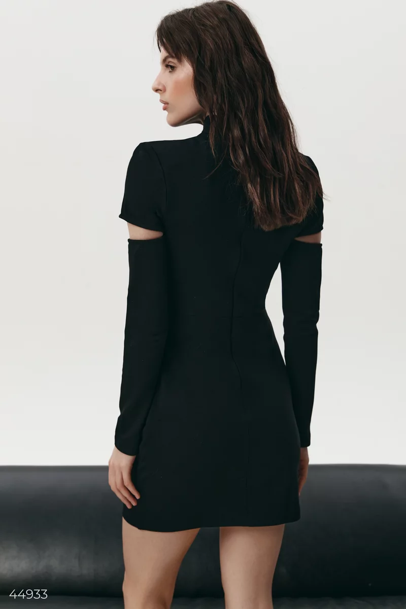 Black mini dress with decorative cuts photo 3