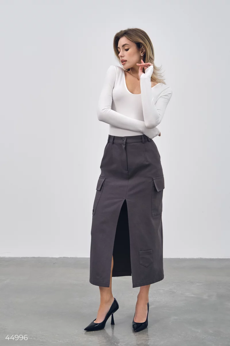 Gray cargo skirt with slits photo 1