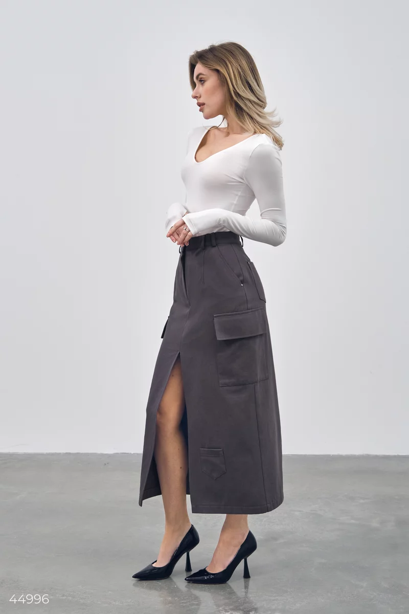 Gray cargo skirt with slits photo 2