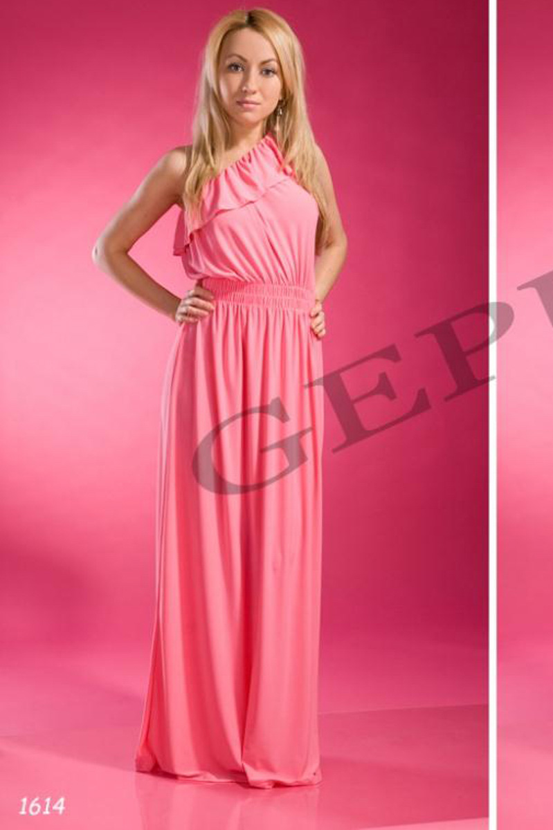 Платье открытое плечо цвета коралл (№ 1614) ♡ Gepur - women clothes store