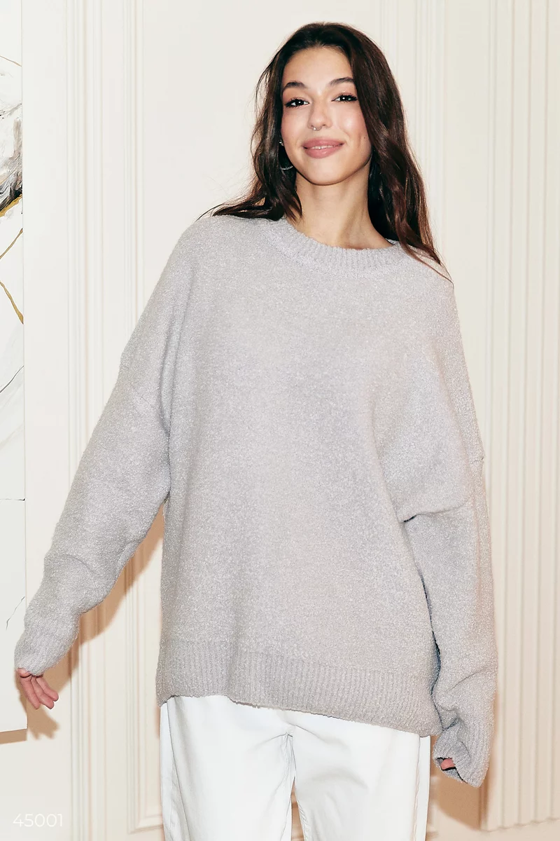 Мягкий серый свитер оверсайз из смесовой шерсти премиум качества фотография 1