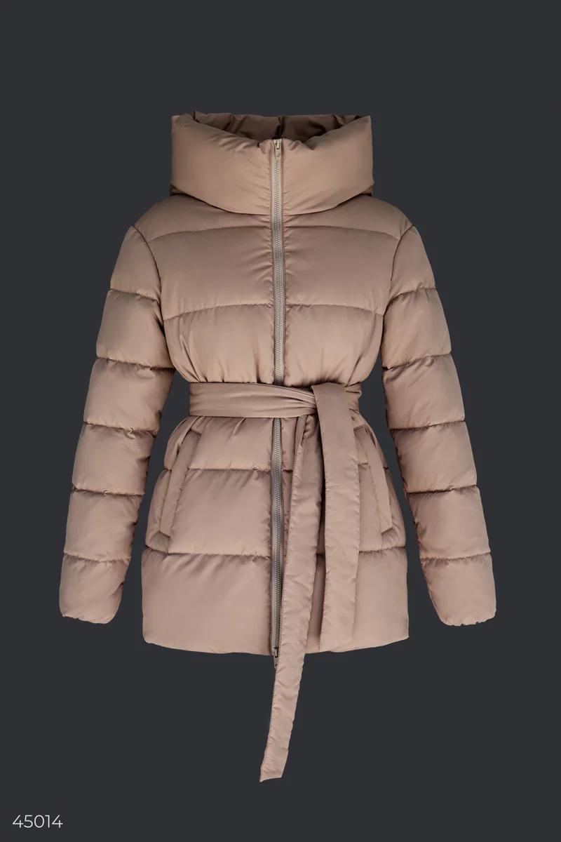 Beige quilted jacket with belt (№ 45014) ♡ Gepur - women