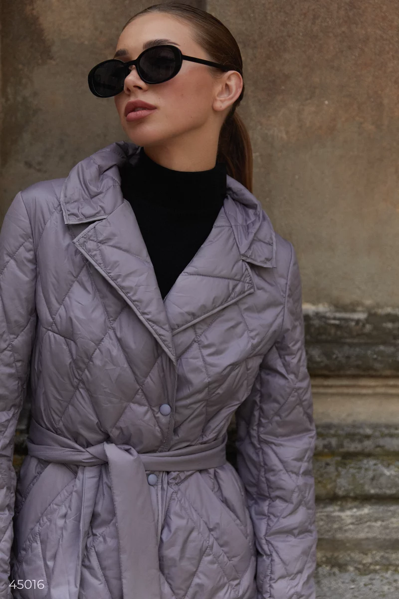Quilted gray coat with belt photo 3