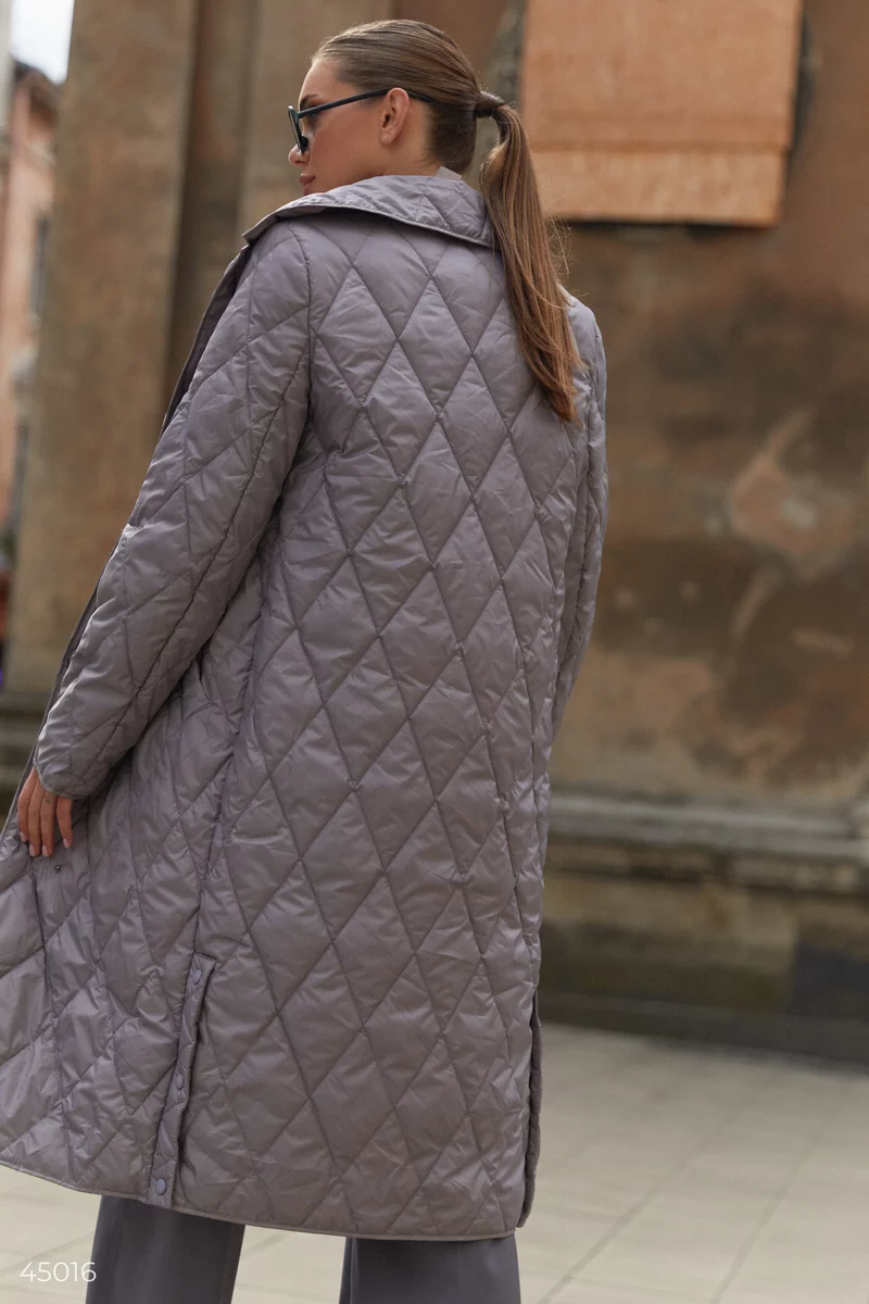 Quilted gray coat with belt photo 5