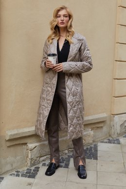 Quilted gray coat with belt photo 2
