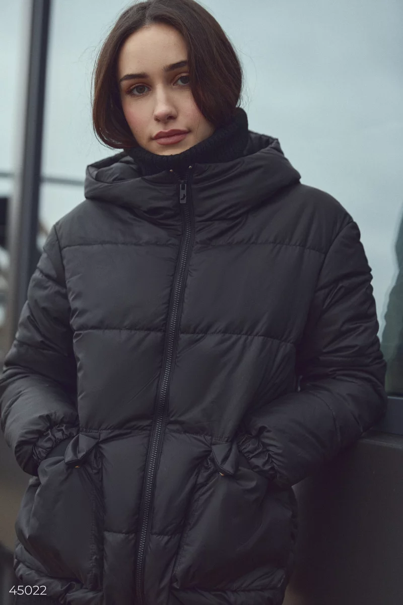 Black quilted jacket with a hood photo 4