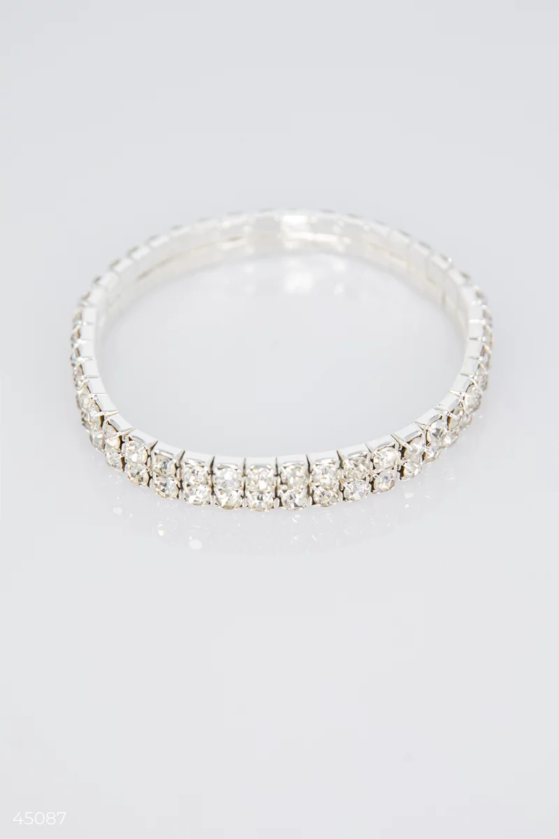 Thin silver bracelet with rhinestones photo 2