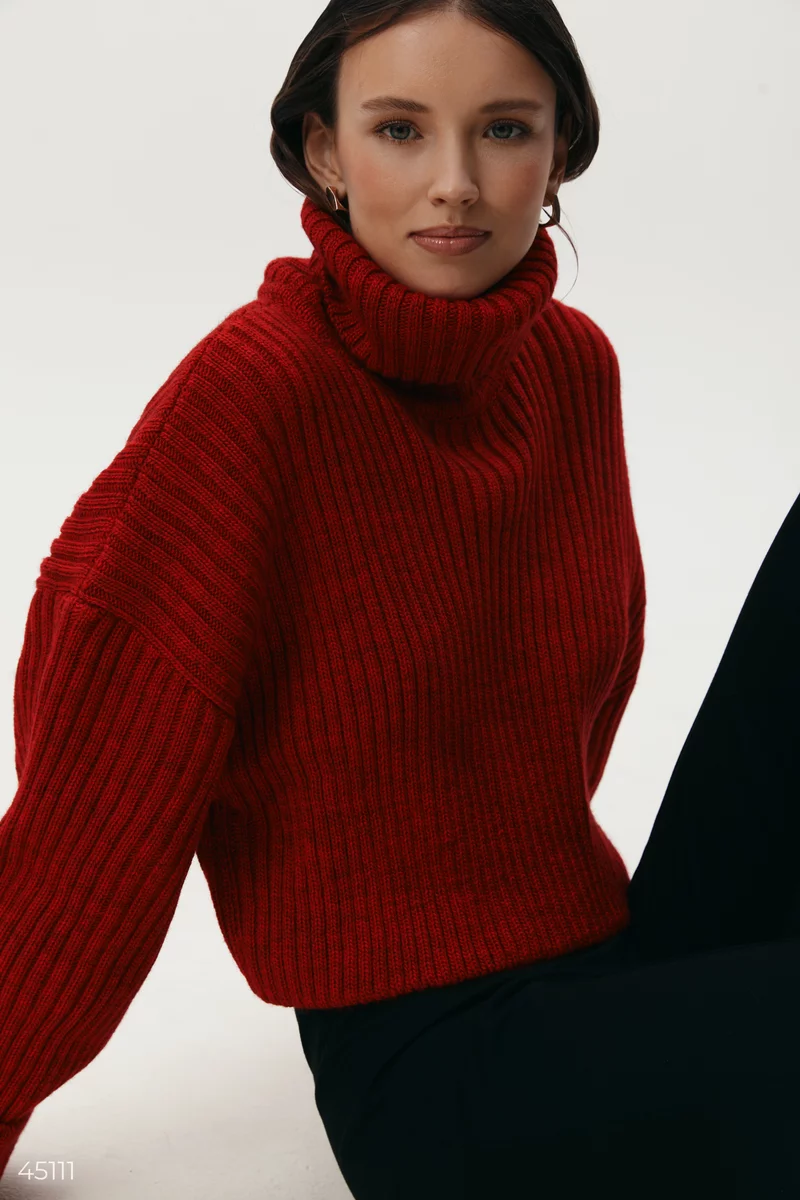 Красный кроп-свитер с высокой горловиной фотография 1