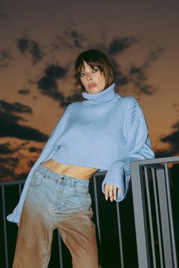 Blue high neck crop sweater