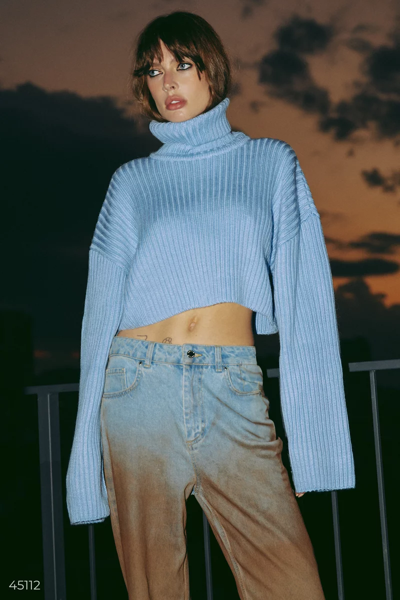 Blue high neck crop sweater photo 3