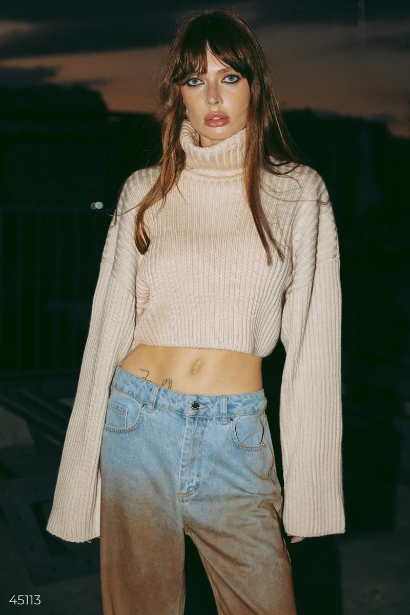 Beige high neck crop sweater photo 3