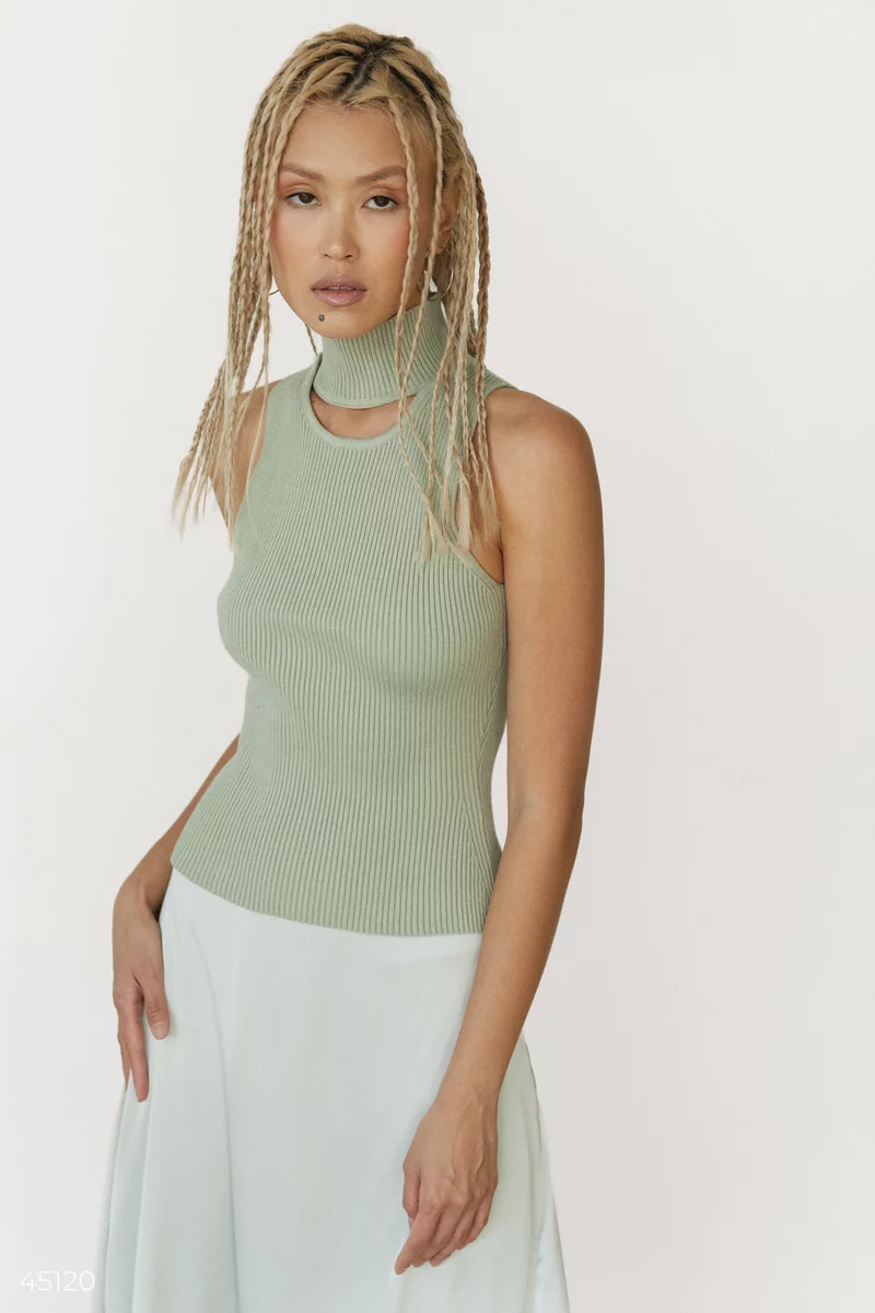 Olive high neck knitted top photo 2