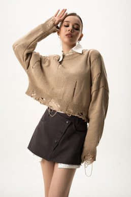 Хлопковая юбка-шорты в оттенке графит фотография 2