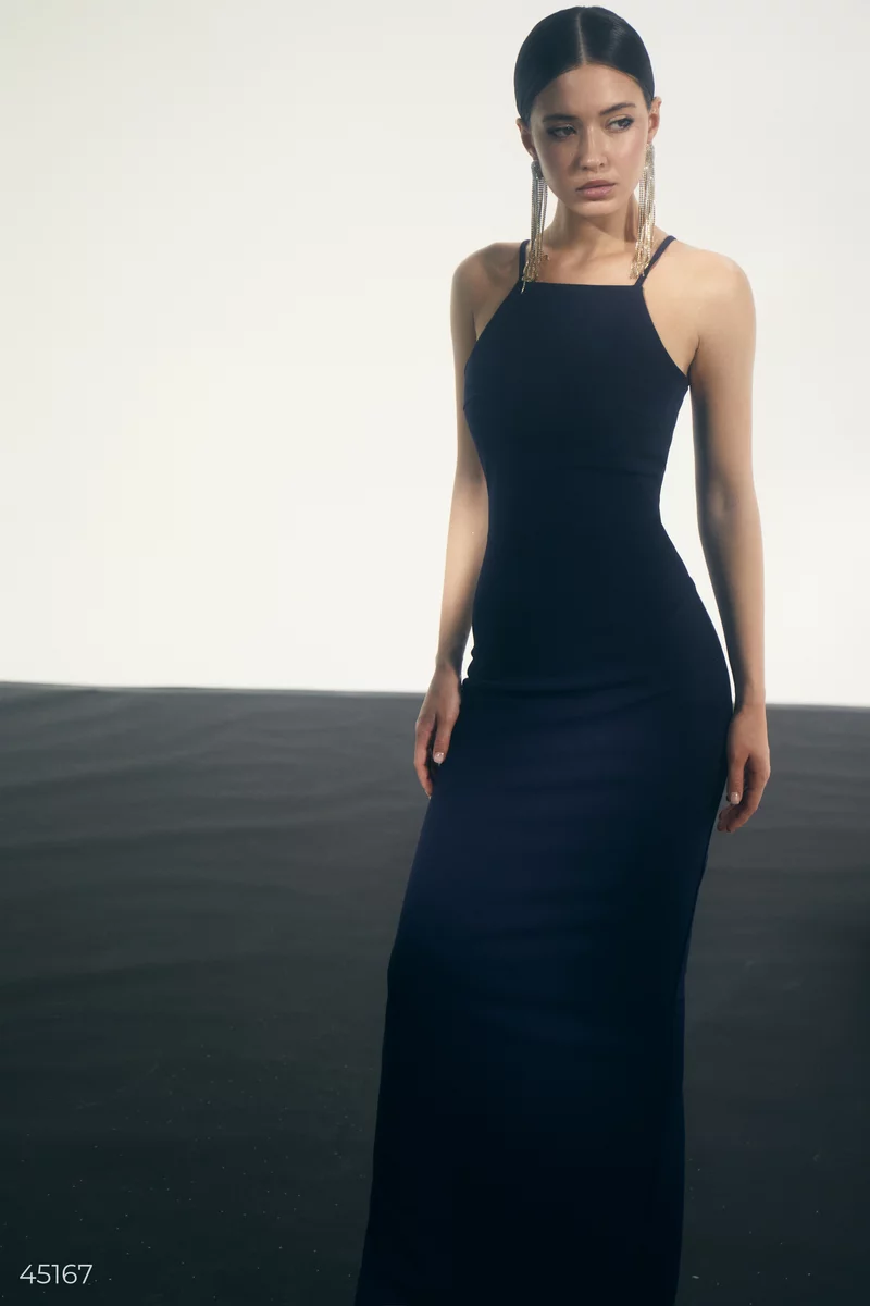 Elegant blue dress with straps photo 2