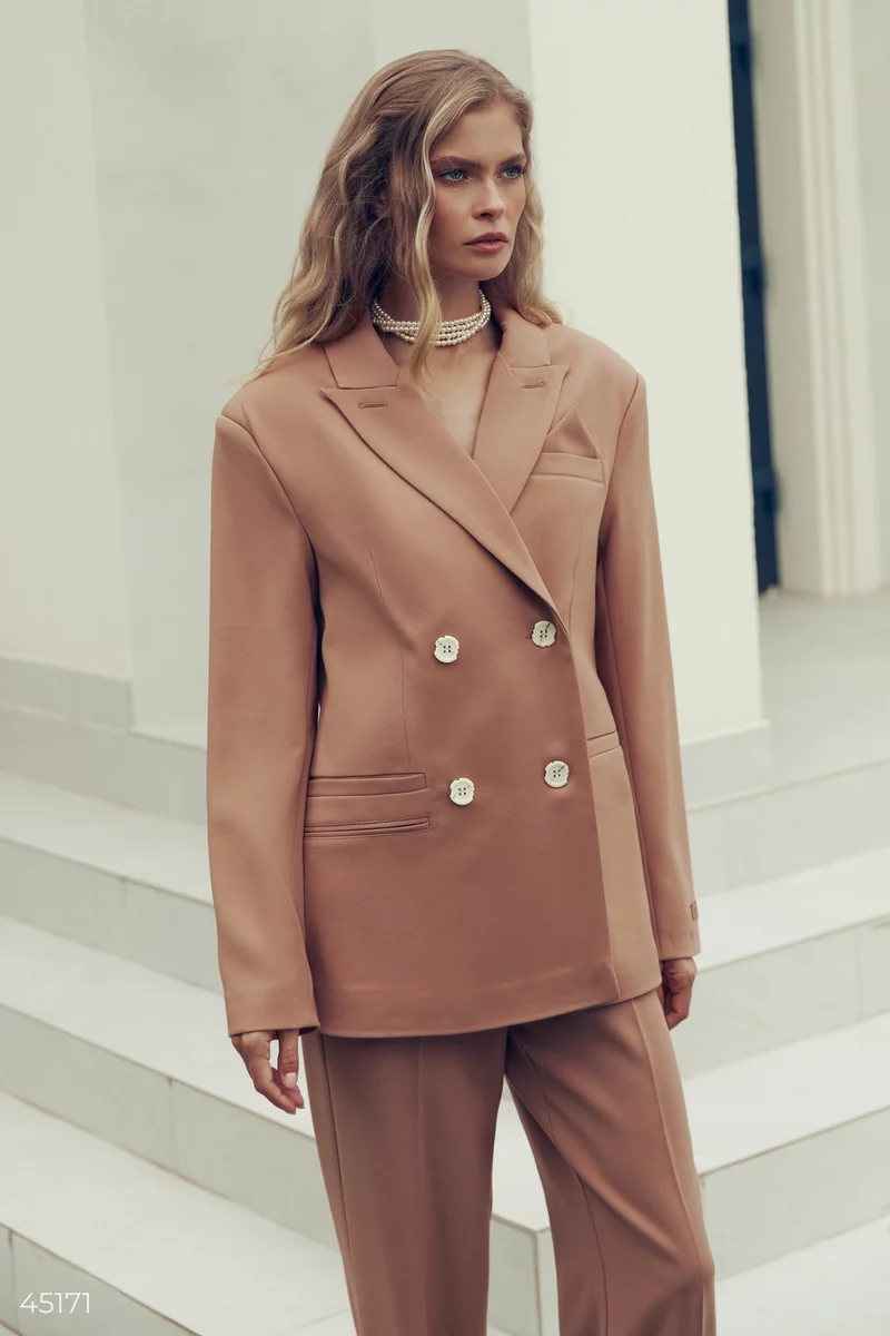 Double-breasted oversize jacket in camel shade photo 1