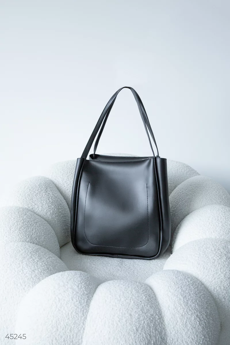 Black eco-leather tote bag photo 2