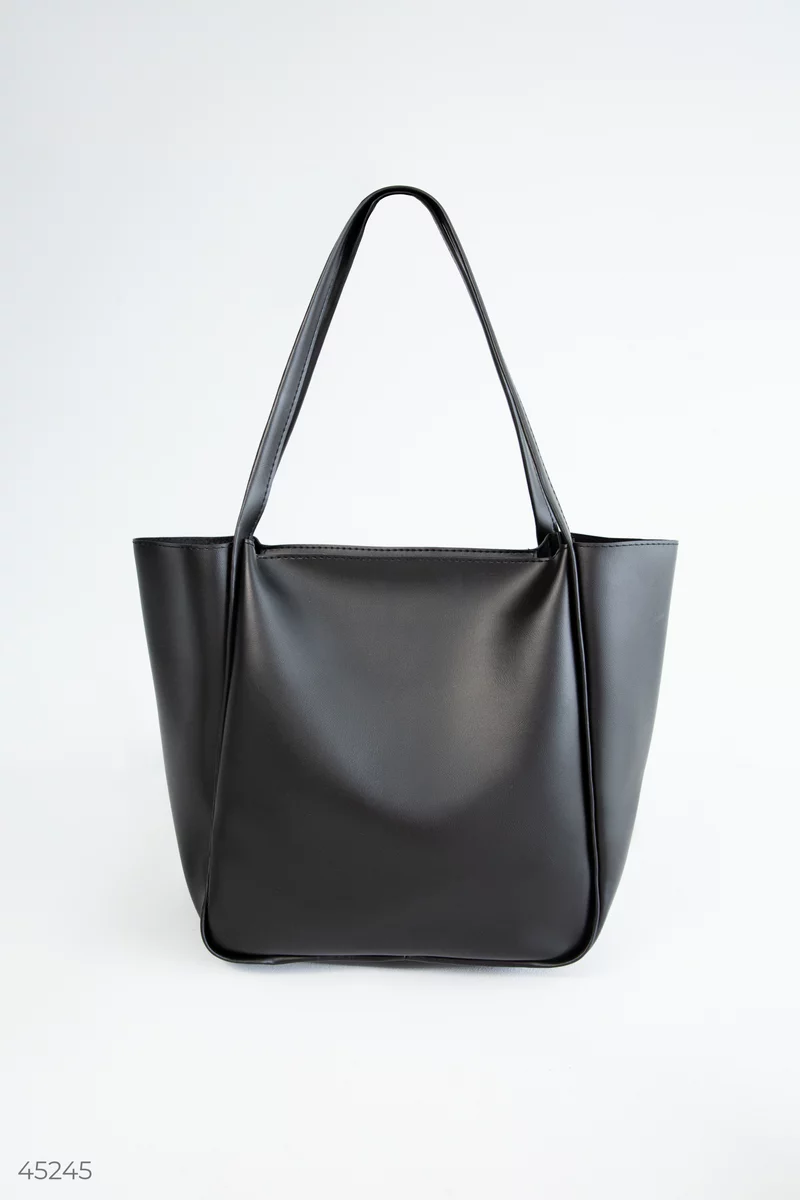 Black eco-leather tote bag photo 4