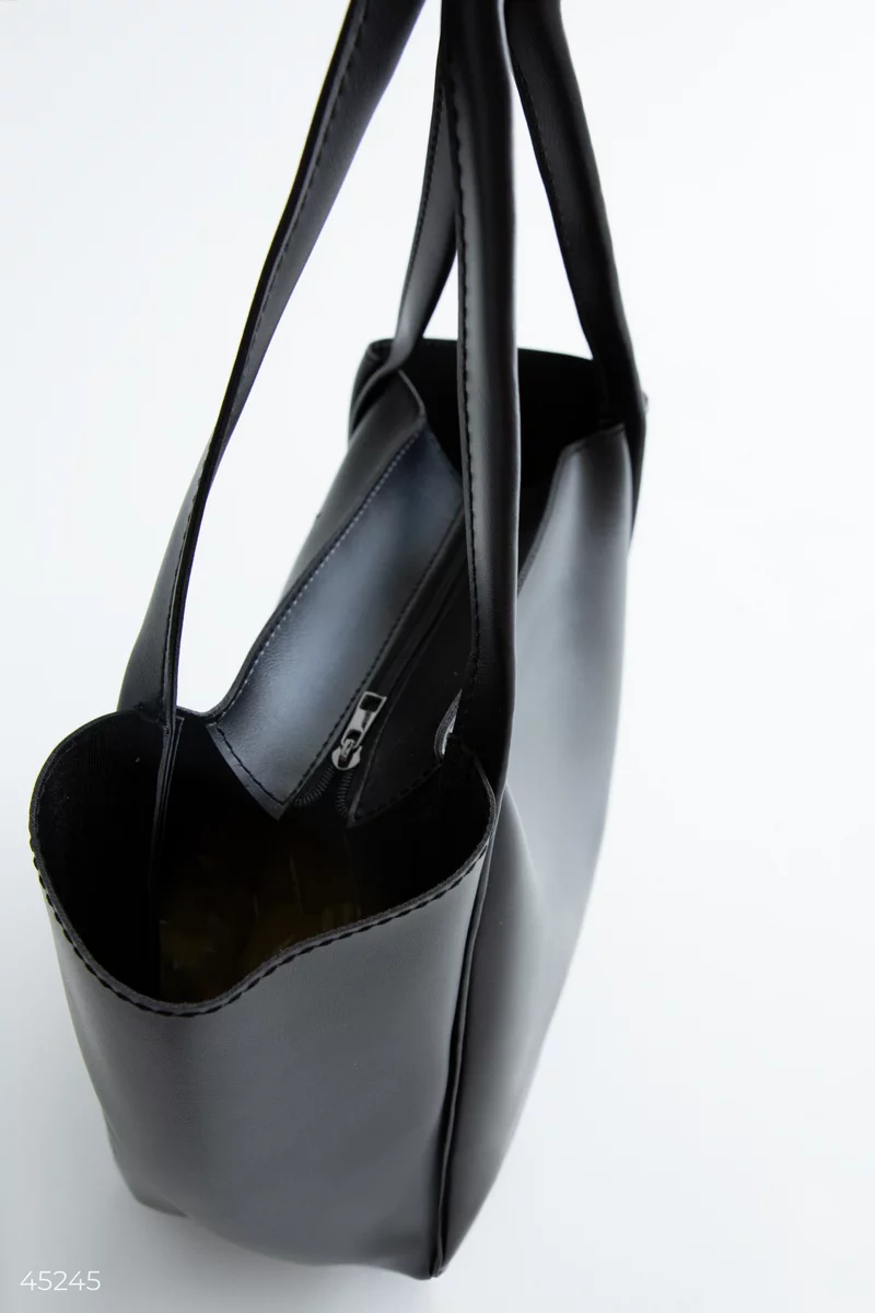 Black eco-leather tote bag photo 5