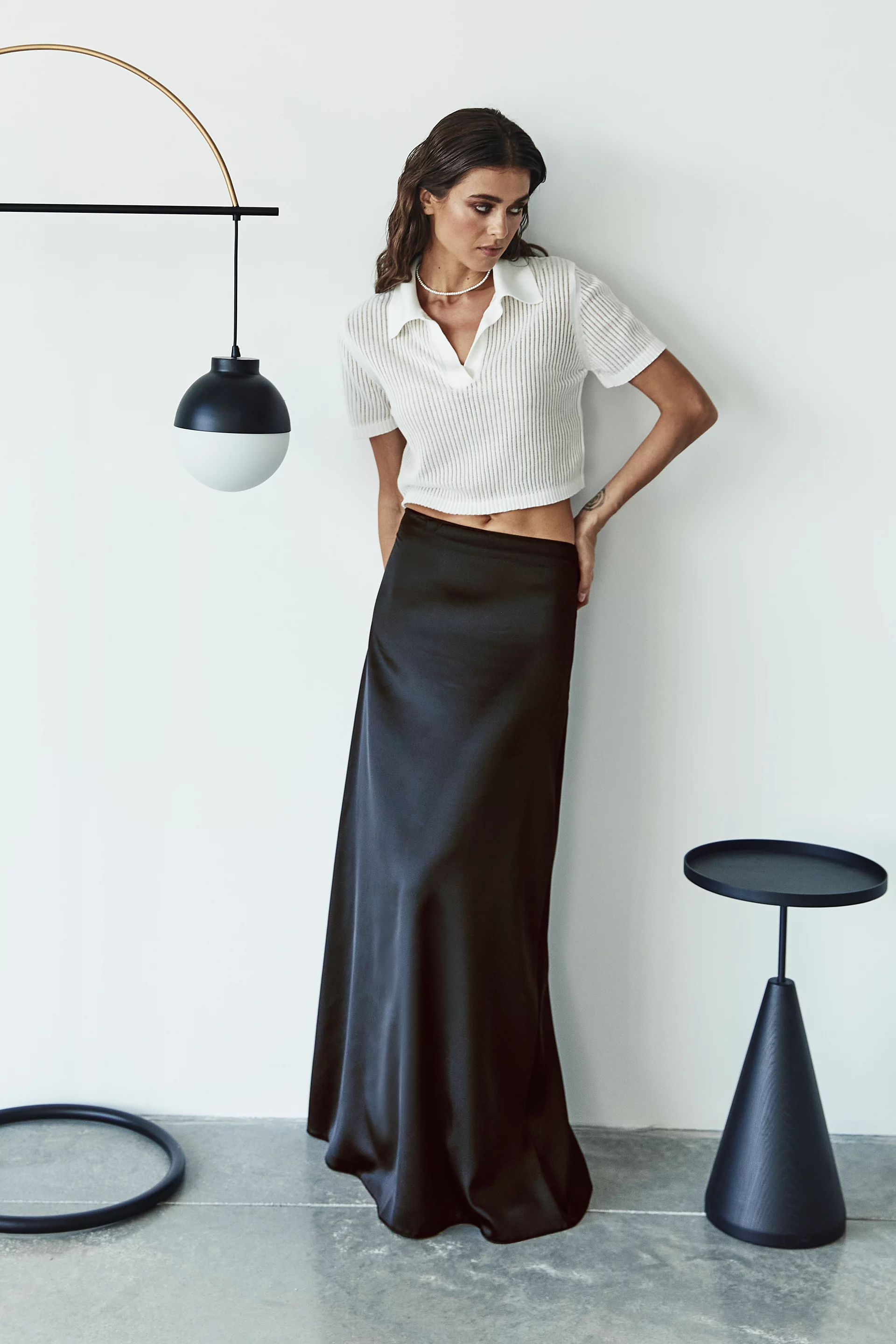 Black satin maxi skirt (№ 45262) ♡ Gepur - women clothes store