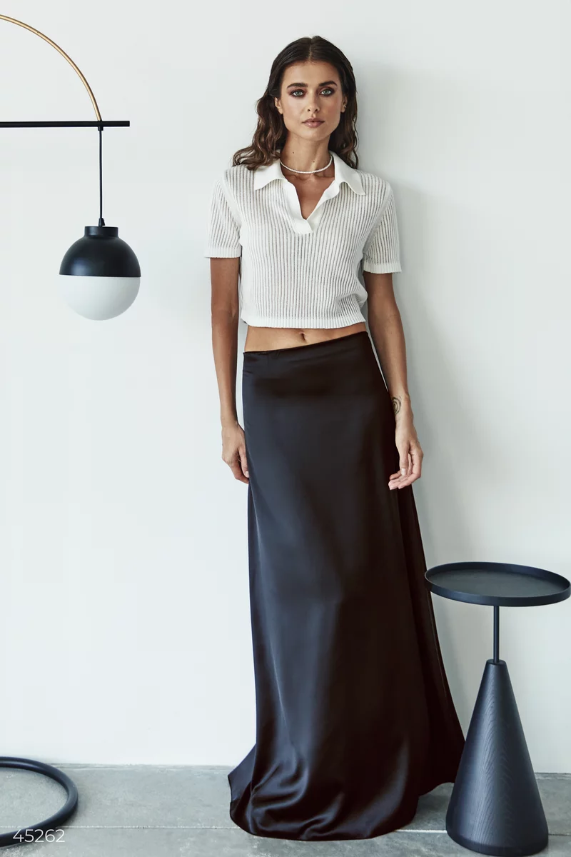 Black satin maxi skirt photo 3