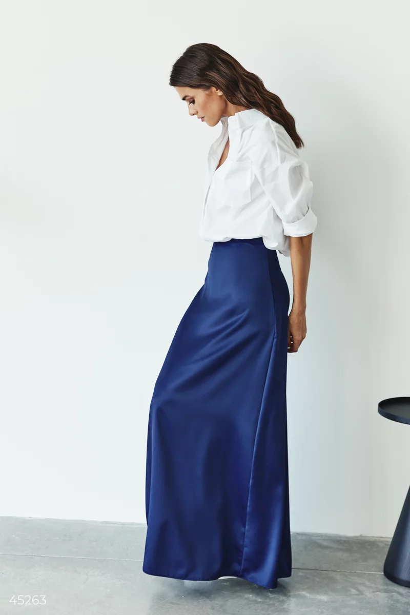 Blue satin maxi skirt photo 1