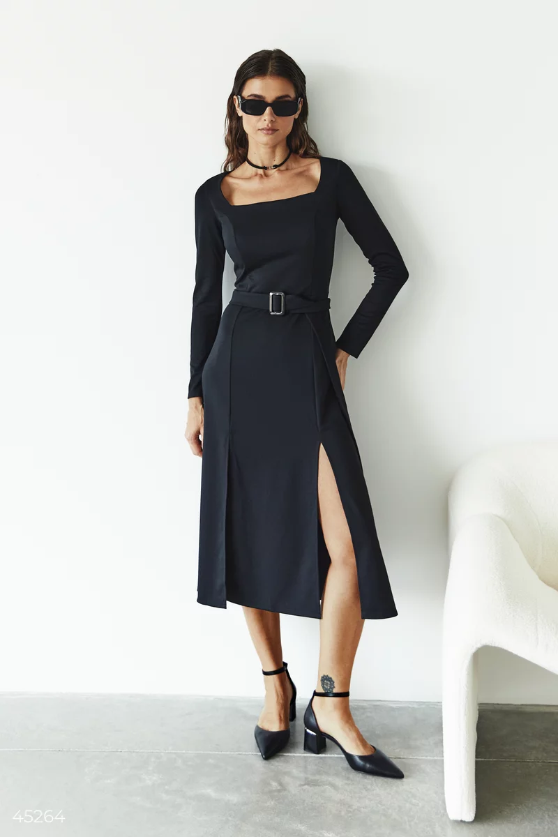 Black midi dress with slits photo 2