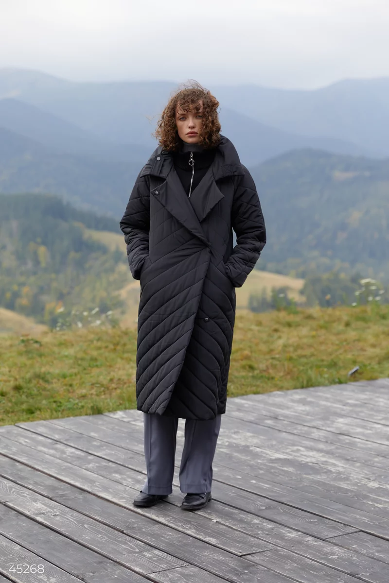 Черная двухсторонняя куртка-пальто  фотография 2