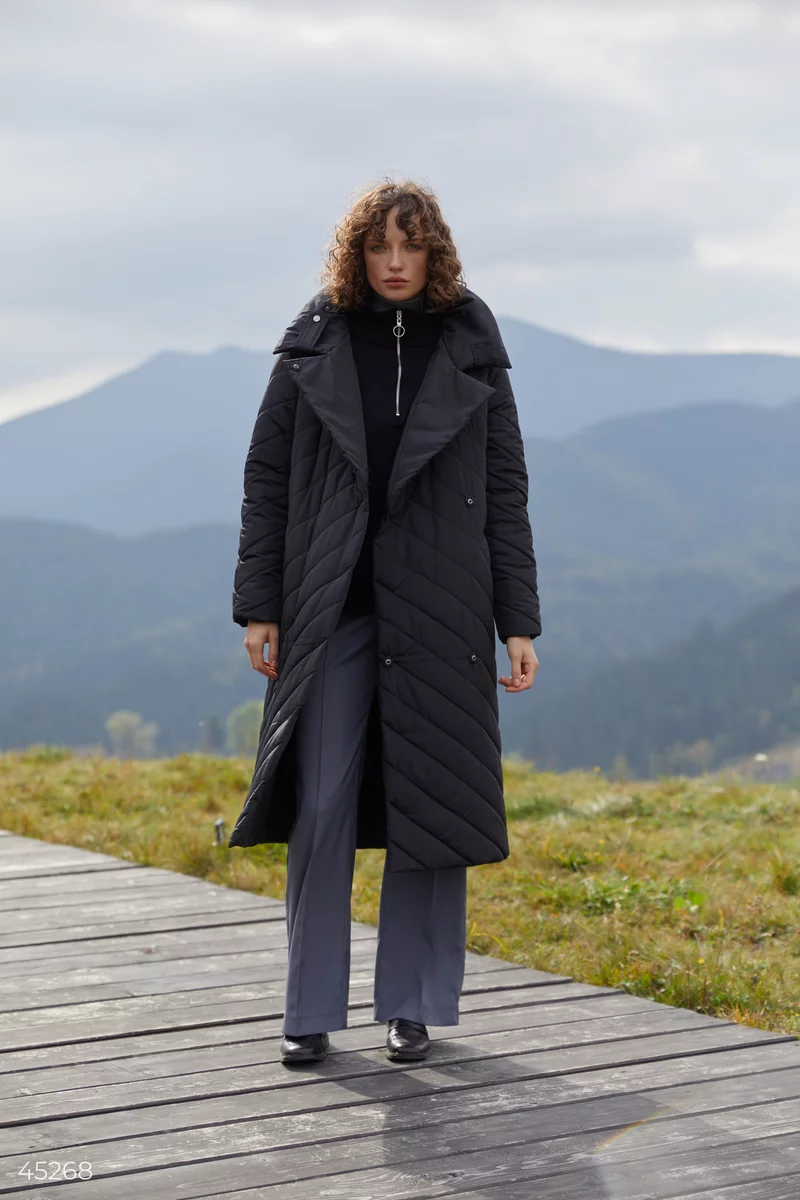 Черная двухсторонняя куртка-пальто  фотография 3