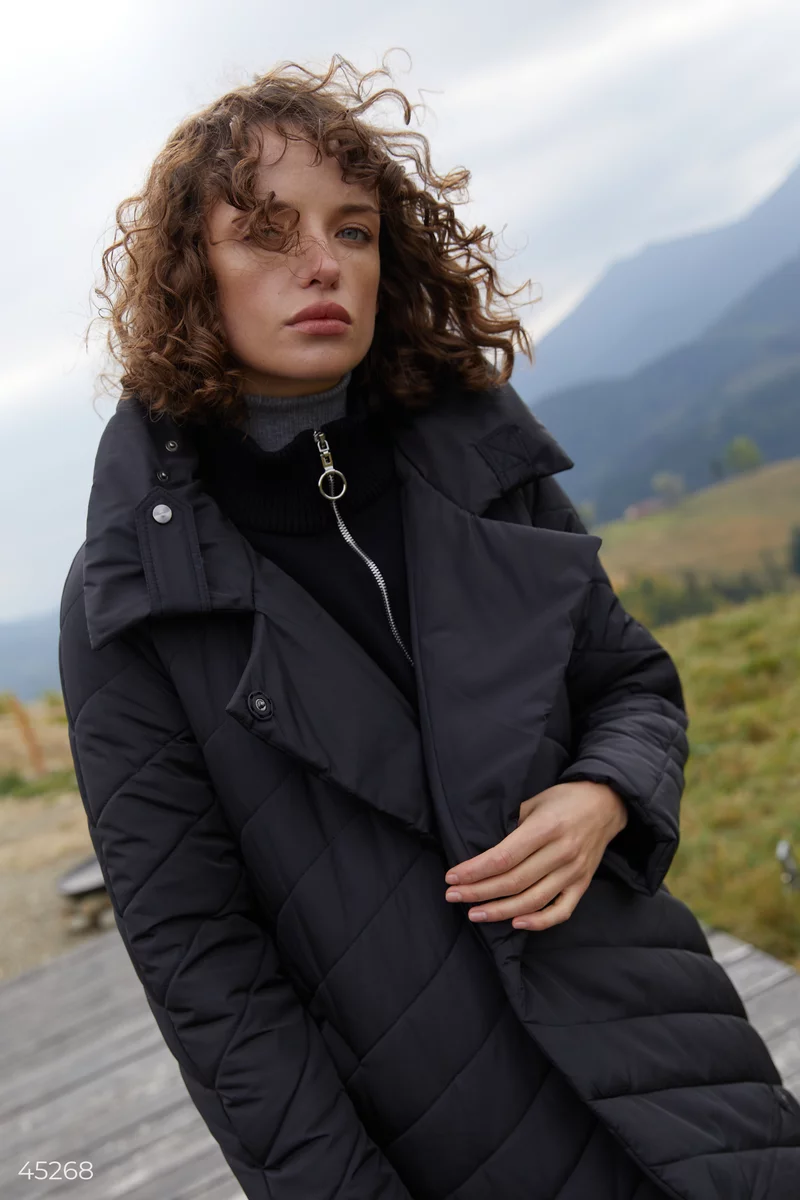 Черная двухсторонняя куртка-пальто  фотография 4