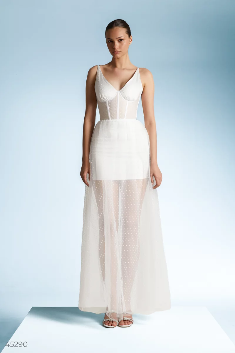 White maxi dress with a corset bodice photo 1