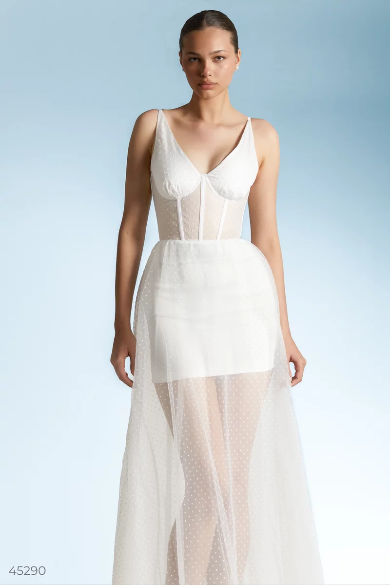White maxi dress with a corset bodice photo 2
