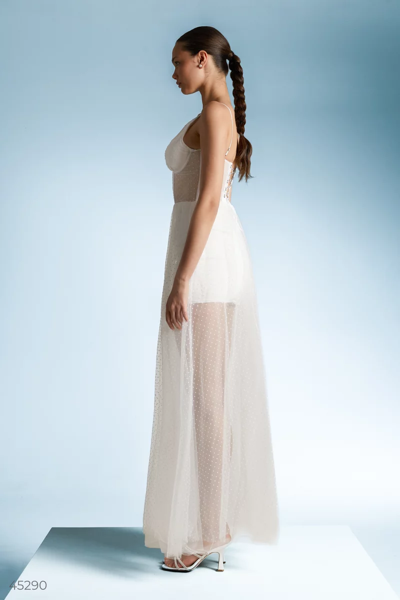White maxi dress with a corset bodice photo 3
