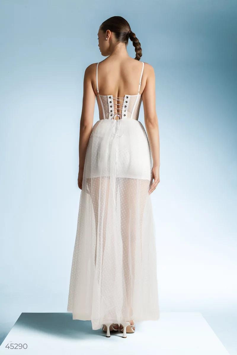 White maxi dress with a corset bodice photo 4