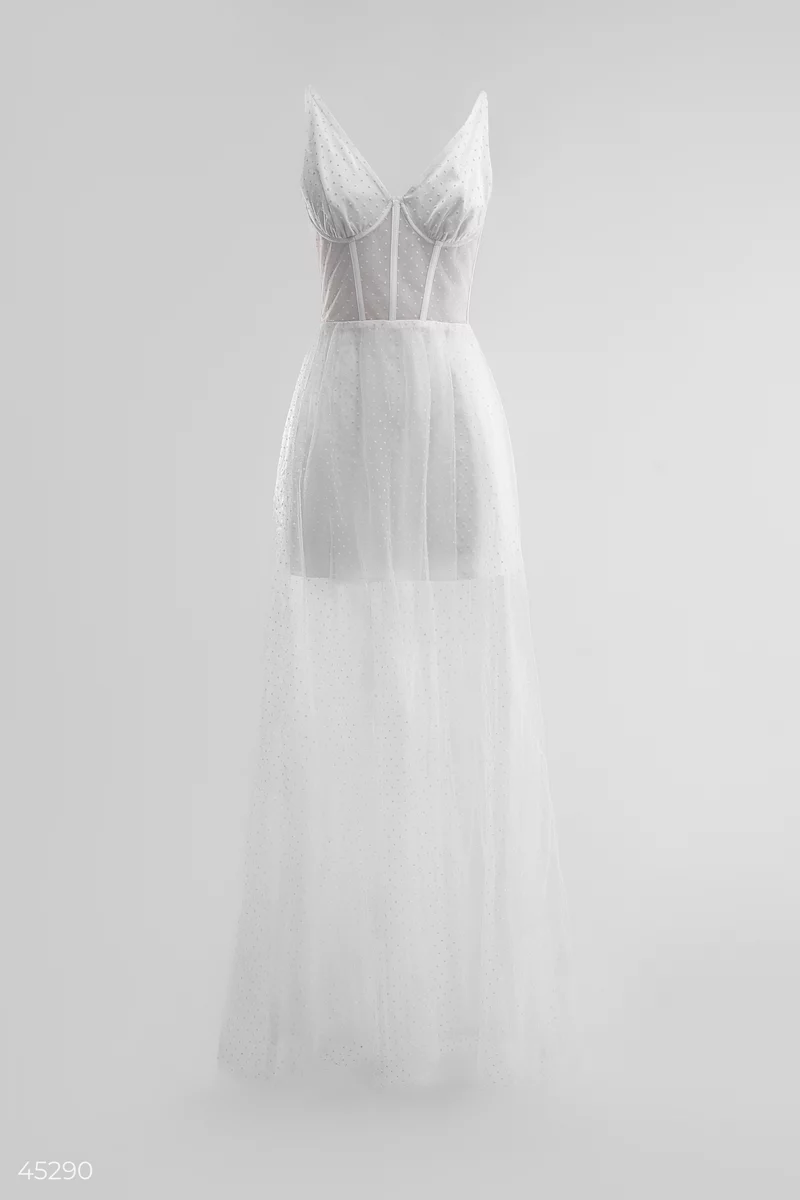 White maxi dress with a corset bodice photo 5