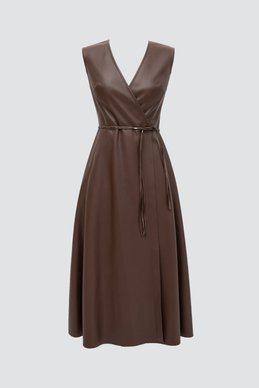 Brown leather dress with a belt photo 2