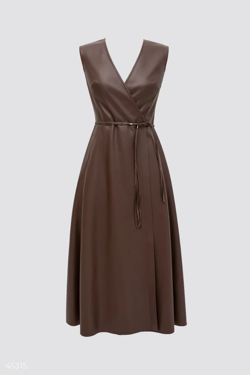 Brown leather dress with a belt photo 1