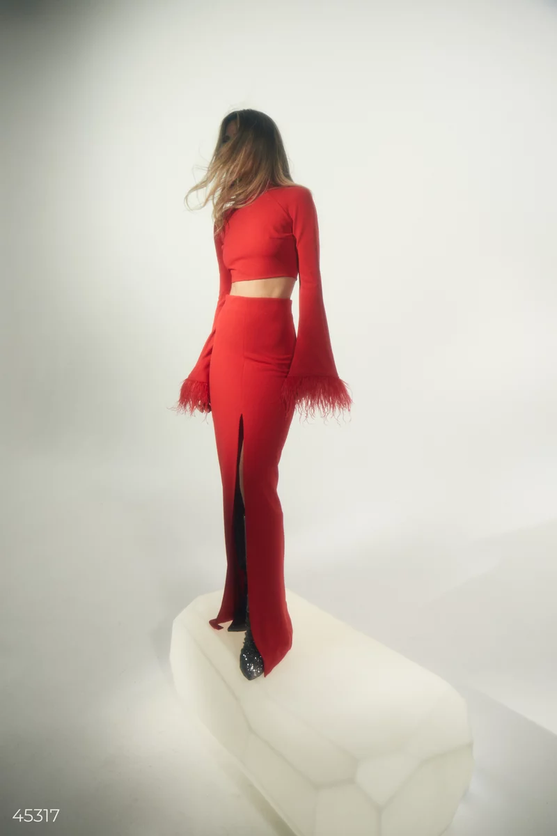 Комплект із червоної вечірньої сукні-бандо та топа  фотографія 2