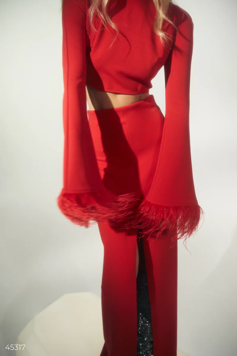Комплект із червоної вечірньої сукні-бандо та топа  фотографія 3