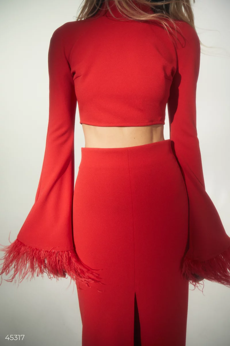 Комплект із червоної вечірньої сукні-бандо та топа  фотографія 4