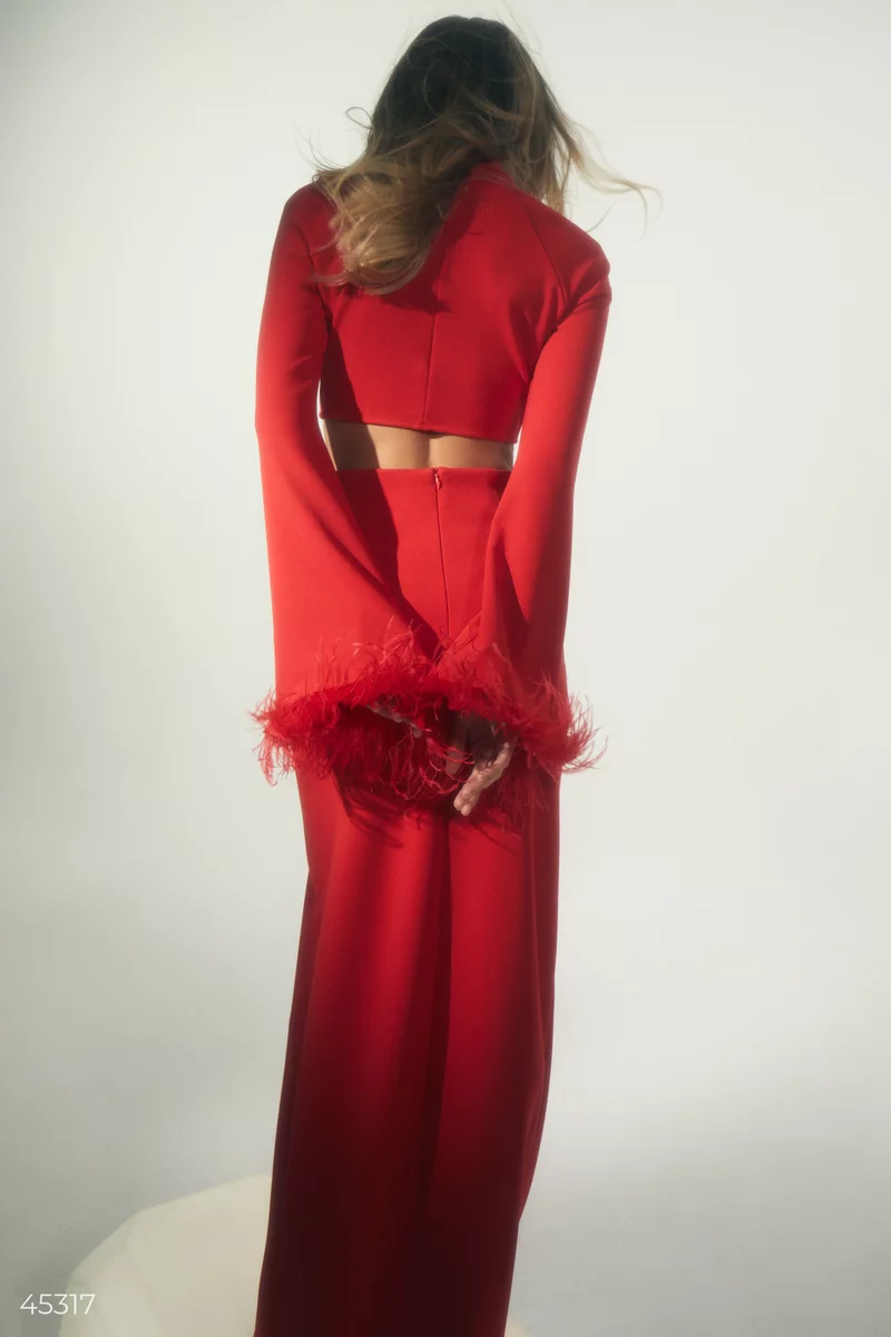 Комплект із червоної вечірньої сукні-бандо та топа  фотографія 5