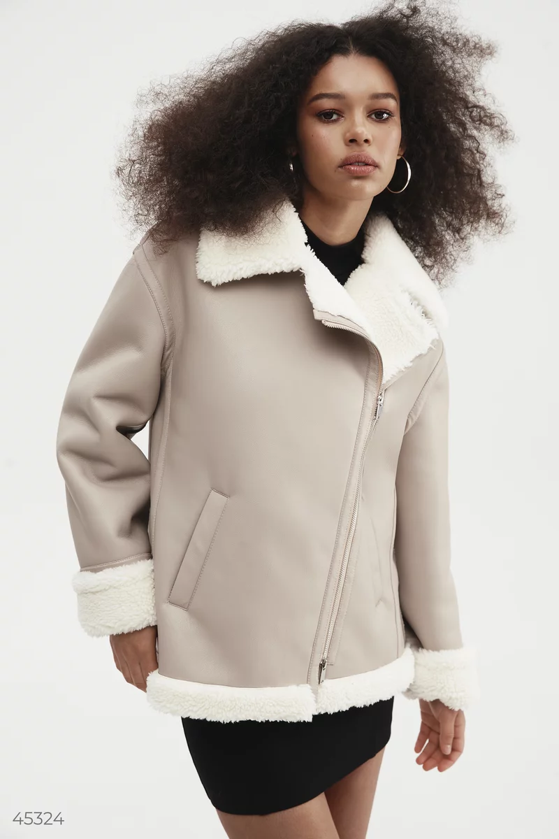 Beige sheepskin coat made of premium eco-leather (№ 45324 Beige sheepskin coat made of premium eco-leather (№ 45324