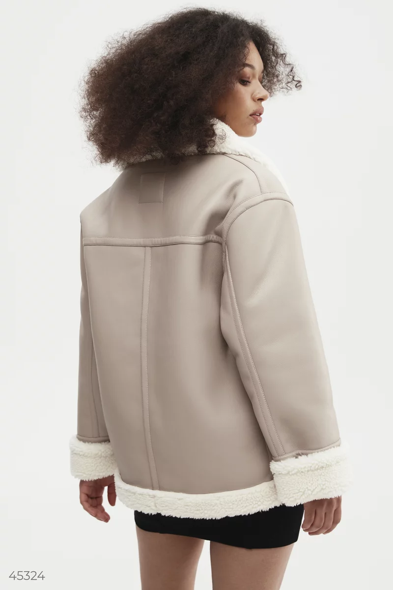 Beige sheepskin coat made of premium eco-leather (№ 45324
