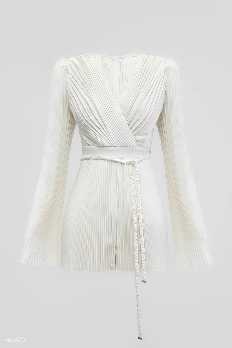 White pleated jumpsuit with flared sleeves photo 5