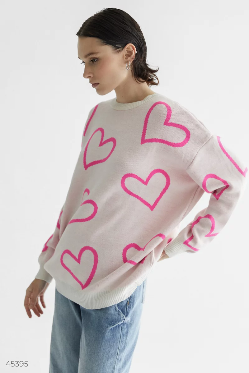 Джемпер с сердцами в нежно-розовом цвете фотография 1