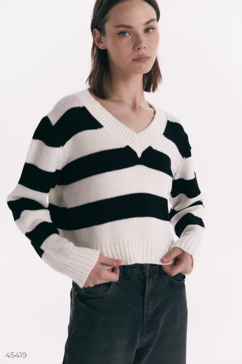 Pullover in black and white stripes photo 3