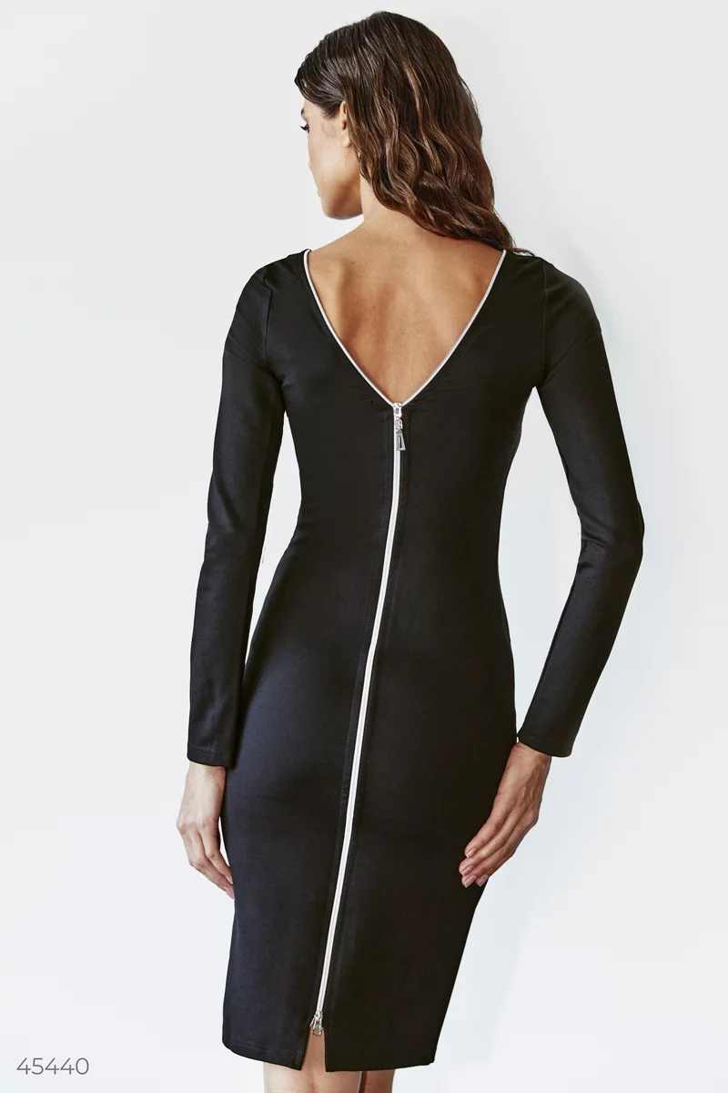 Black bodycon dress with an accent zipper photo 4