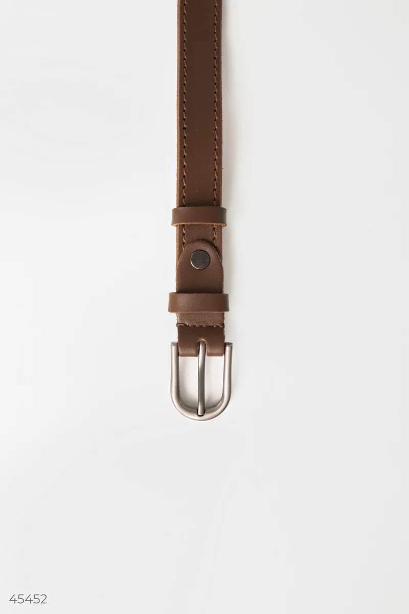 Thin brown belt made of genuine leather photo 1