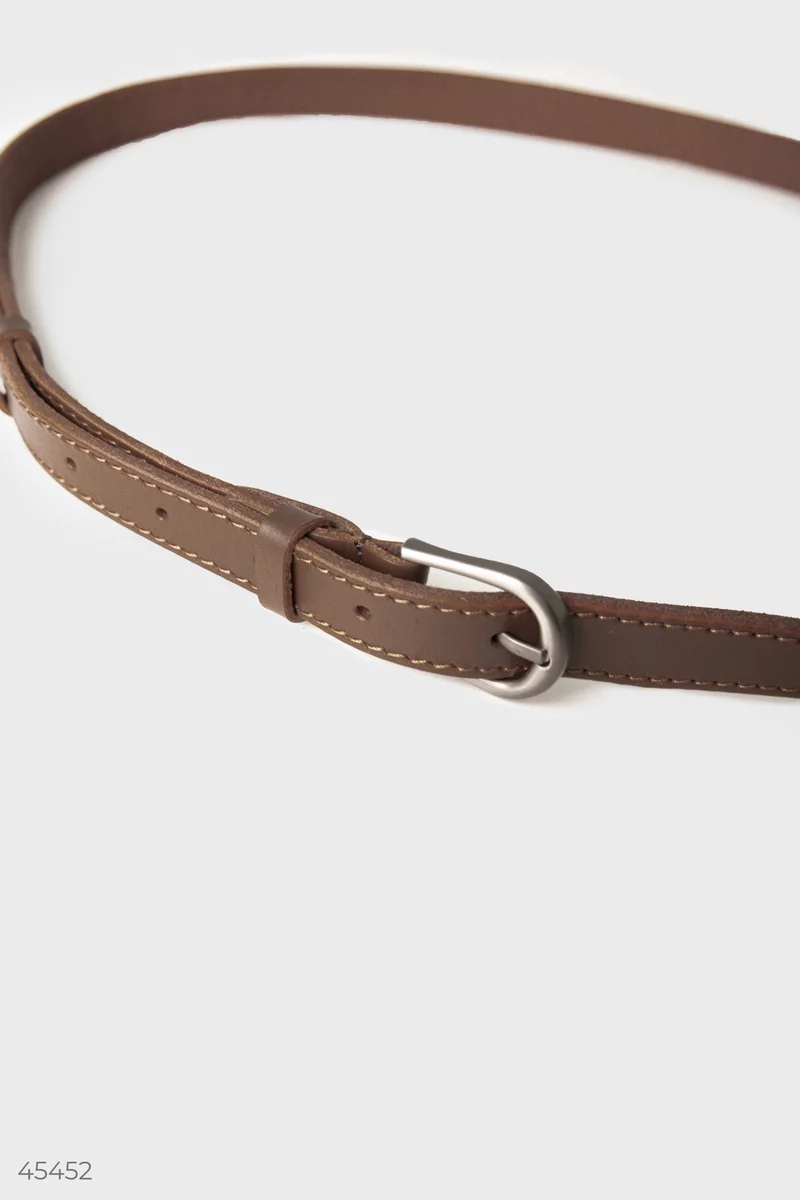 Thin brown belt made of genuine leather photo 3