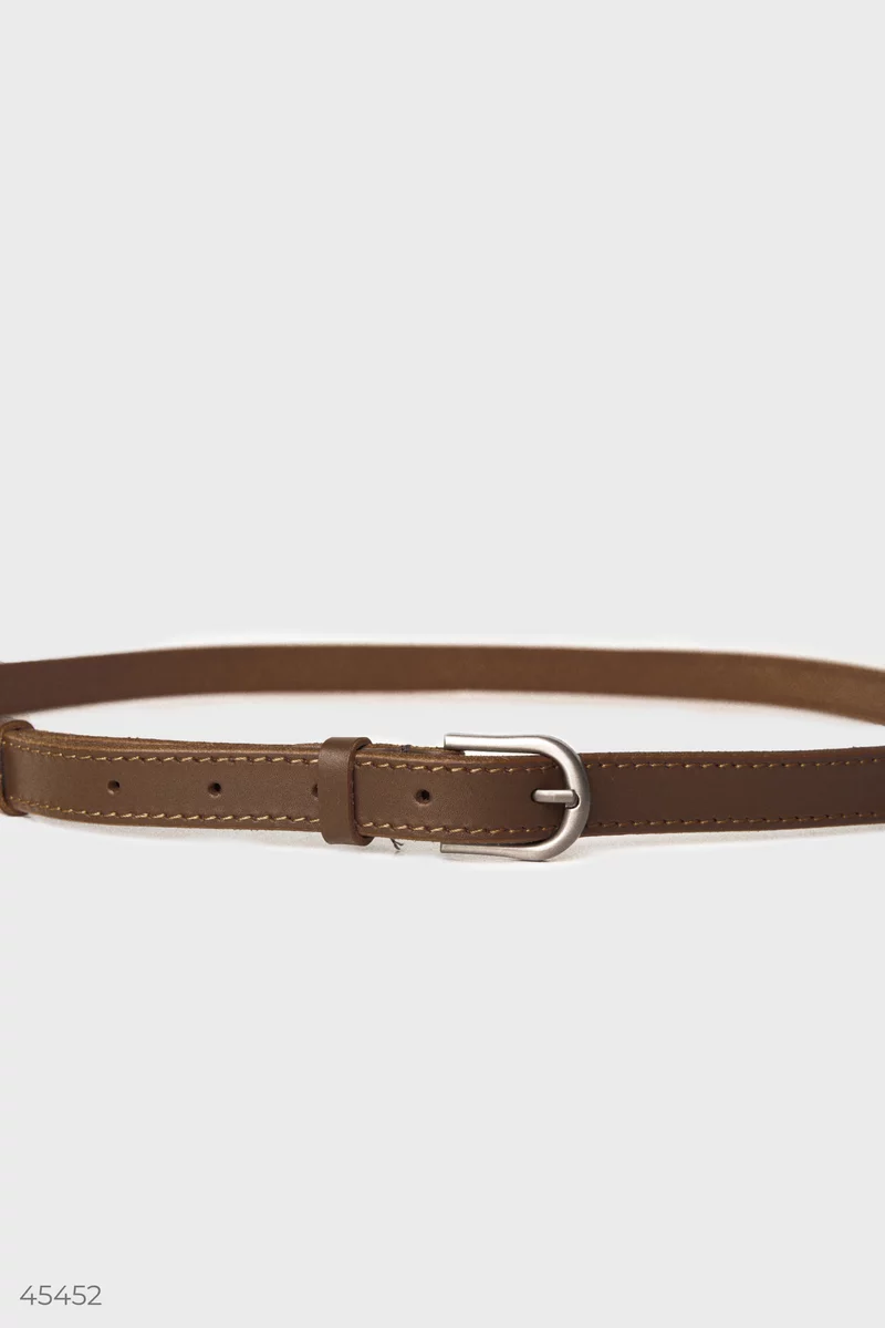 Thin brown belt made of genuine leather photo 4