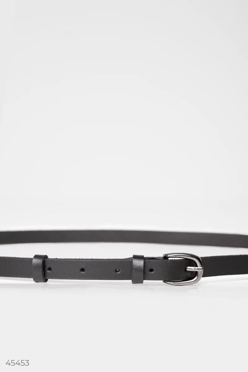 Thin black belt made of genuine leather photo 1